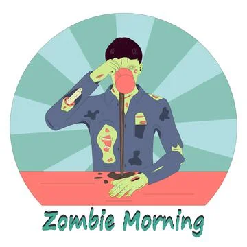 Coffee drinker zombie sticker. Stock Illustration