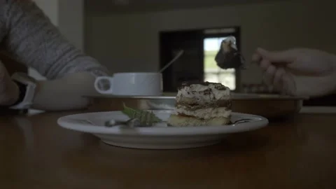 Coffee drinking and delicious cake eating lifestyle timelapse - relaxed vibes Vídeo Stock 201559874