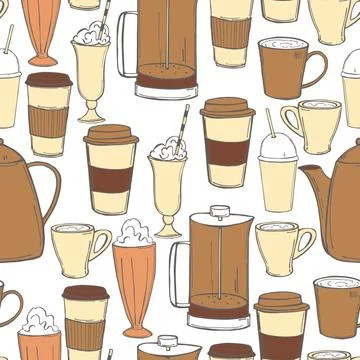 Coffee drinks and milkshakes. Vector pattern. Illustrazione stock