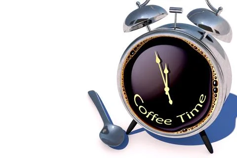 Coffee drinks. Clock with coffee instead of a dial and the text "COFFEE TIME" Stock Illustration