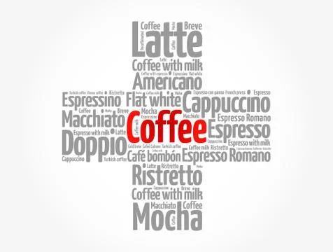 Coffee drinks cross word cloud, concept background Stock Illustration