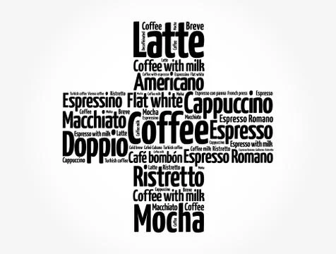 Coffee drinks cross word cloud, concept background Stock Illustration