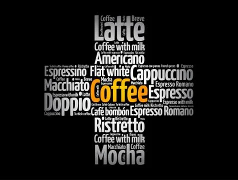 Coffee drinks cross word cloud, concept background Illustrazione stock
