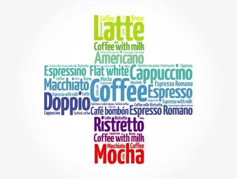 Coffee drinks cross word cloud, concept background Stock Illustration