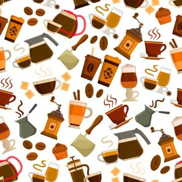 Coffee drinks, desserts vector seamless pattern 스톡 일러스트
