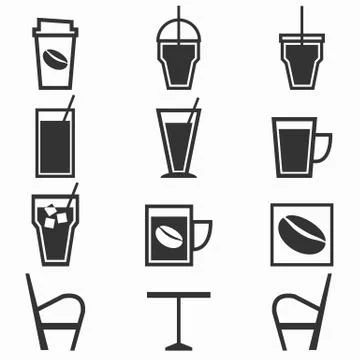 Coffee drinks icons in coffee shop on white background Stock Illustration