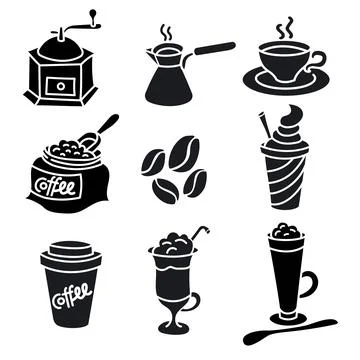 Coffee drinks icons set Stock Illustration