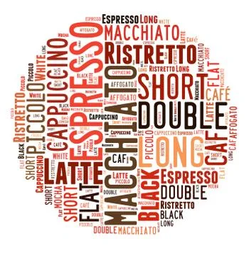 Coffee drinks words cloud collage Stock Illustration