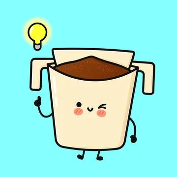 Coffee drip bag character having creative idea Stock Illustration
