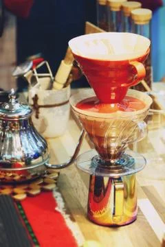Coffee drip kettle for Hand drip coffee close up Stock Photos