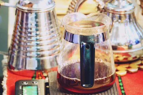 Coffee drip kettle for Hand drip coffee close up Stock Photos