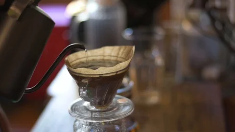 Coffee drip process by pouring hot water Stock-Footage 121133468