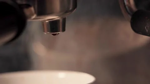 Coffee Drop on Espresso Machine Hanging Ready to Fall Stock Footage 221489440