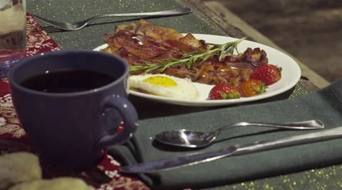 Coffee, Eggs, and Bacon Stock Footage 61215283