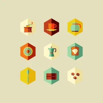 Coffee elements flat icons. Illustrazione stock
