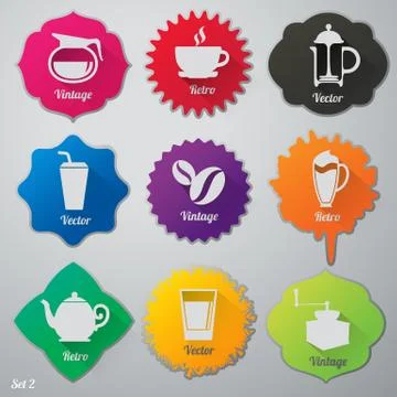 Coffee elements flat icons set 스톡 일러스트