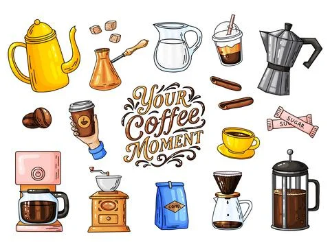 Coffee Elements Hand Drawn Doodle Collection Stockillustratie