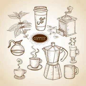Coffee elements hand drawn illustration Illustrazione stock