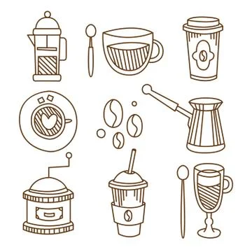 Coffee Elements Handdrawn Set. Vector Illustration Stock Illustration