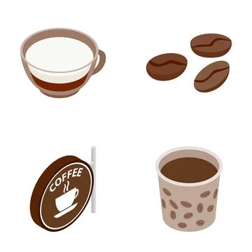 Coffee elements isometric set illustrating drinks and beans Stock Illustration