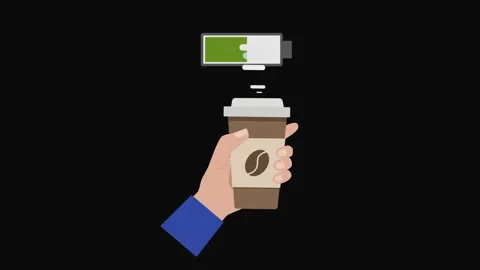 Coffee Energy Boost Animation with Battery Charge Indicator Stock Footage 336018407