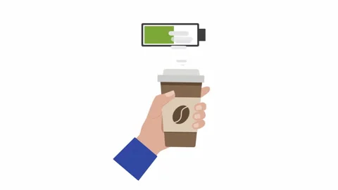 Coffee Energy Boost Animation with Battery Charge Indicator Vídeos de archivo 336018413