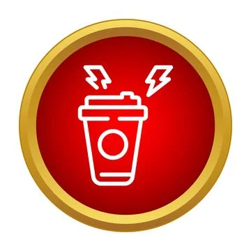 Coffee energy drink lightning bolt icon red circle Stock Illustration