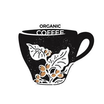 Coffee espresso cup. Vector symbol. Sketch of branch, bean. Realistic nature  Stock Illustration