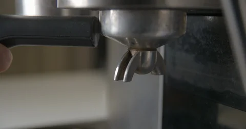 Coffee espresso machine close up slowmotion, 4K DCI PRORES HQ Stock Footage 94980541
