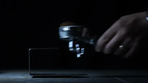 Coffee Espresso Machine Dark Round-Handled Tamper Stock Footage 35170009