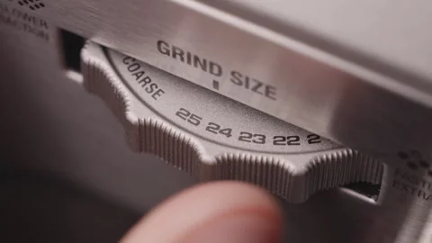 Coffee espresso machine grinder grind size setting Video stock 264096244