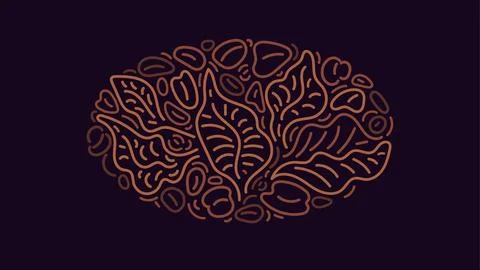 Coffee ethnic label. Vector abstract leaves, beans Stock Illustration