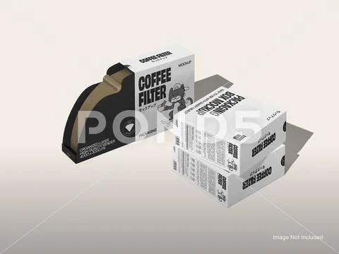 Coffee Filter Mockup 3D Rendering Stacked Box Packaging PSD Template