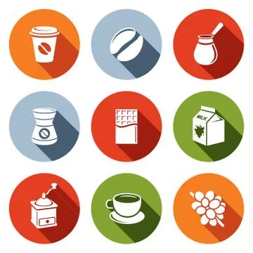 Coffee flat icon set Stock Illustration