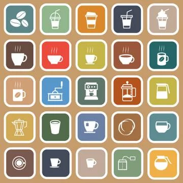Coffee flat icons on brown background Stock Illustration