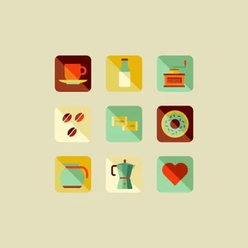 Coffee flat icons Stock Illustration