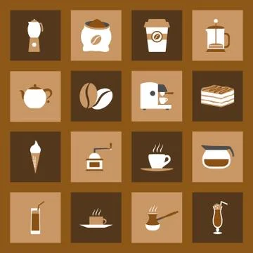 Coffee flat icons set Stock Illustration