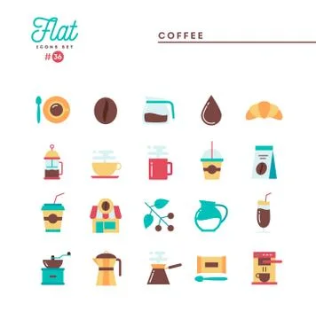 Coffee, flat icons set, vector illustration Stock Illustration