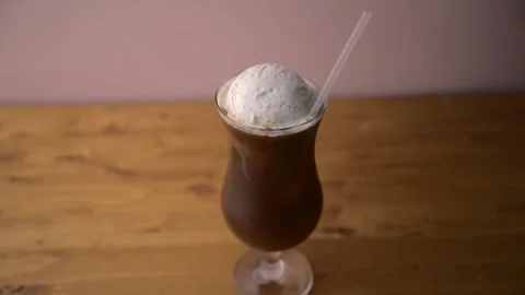 Coffee float, japanese style iced coffee with vanilla ice cream Stock Footage 246510379