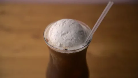 Coffee float, japanese style iced coffee with vanilla ice cream Stock Footage 246510384