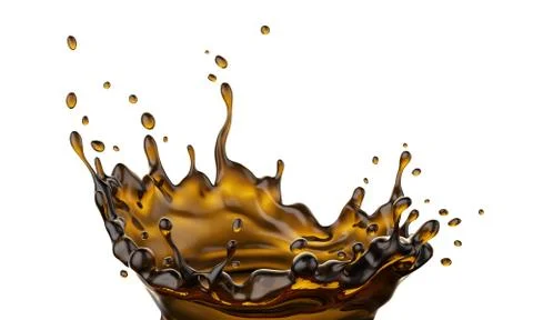 Coffee fluid splash flow with bubbles and drops isolated. Illustration. 스톡 일러스트