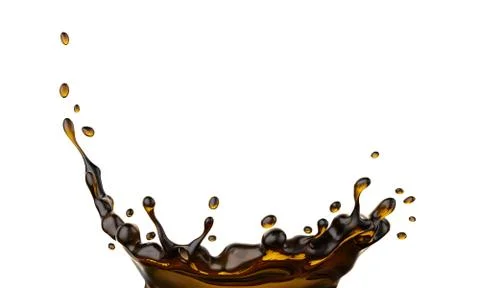 Coffee fluid splash flow with bubbles and drops isolated. Illustration. Stock Illustration