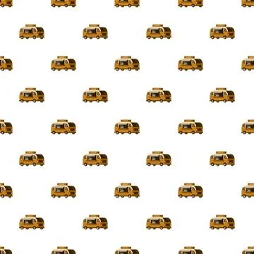 Coffee food truck repeating pattern on white background Stock Illustration