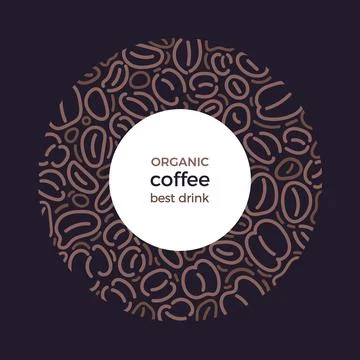 Coffee frame. Vector abstract bean in circle. Art line illustration, graphic  Stock Illustration