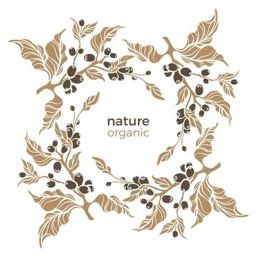 Coffee frame. Vector vintage flora. Golden rich wreath. Art deco style. Natur Stock Illustration