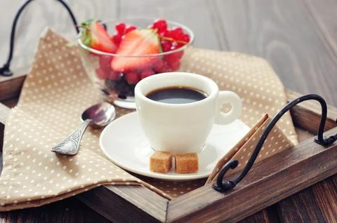 Coffee with fresh berries Stock Photos
