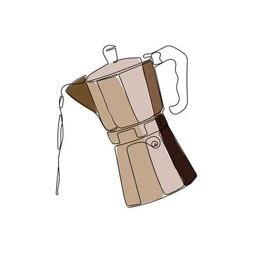 Coffee geyser pot. One continuous line drawing. Illustrazione stock