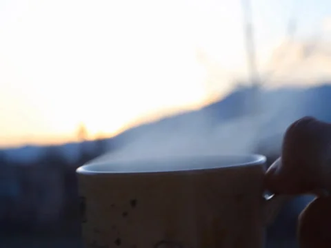 Coffee glass on sunset backgraund Stock Footage 36291132