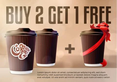 Coffee to Go 2 plus 1 Banner Concept Cappuccino Background Stock Illustration