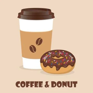Coffee to go and donut. Vector illustration for discount voucher, flyer, cafe Illustrazione stock